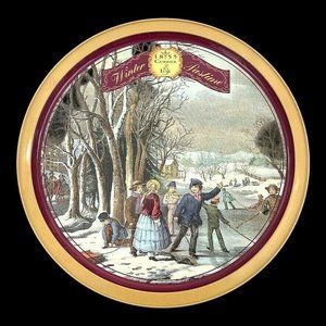 Currier and Ives Tin Serving Tray 1994 Winter Pastime 1855 Round 13"